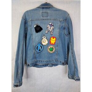 LEVI STRAUSS Signature Jean Jacket Girls L 12/14 Trucker Denim Patches Grunge